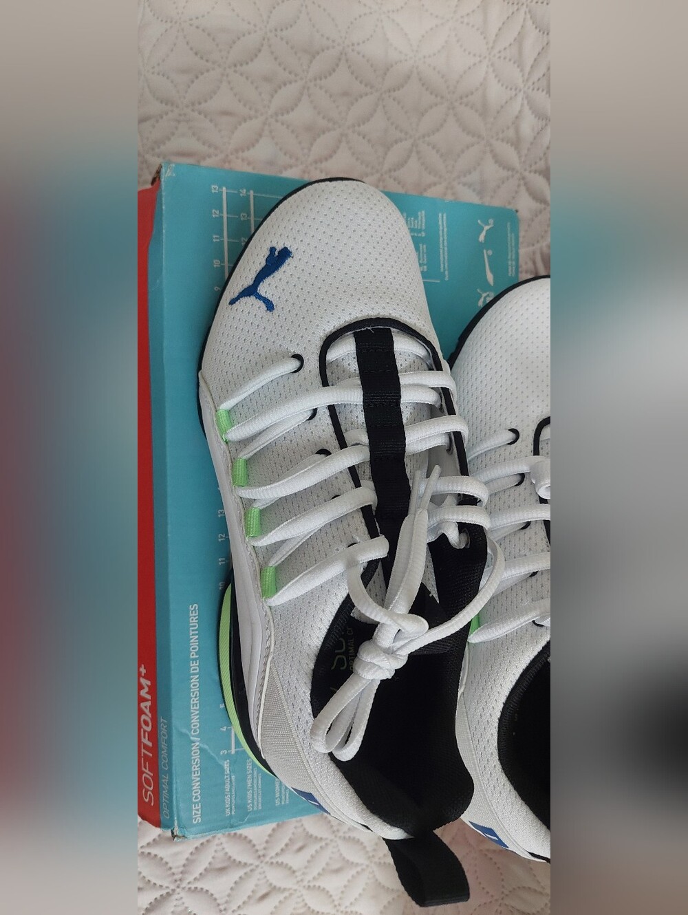 Puma White Athletic Sneakers with Black & Lime Accents - Picture 2 of 9